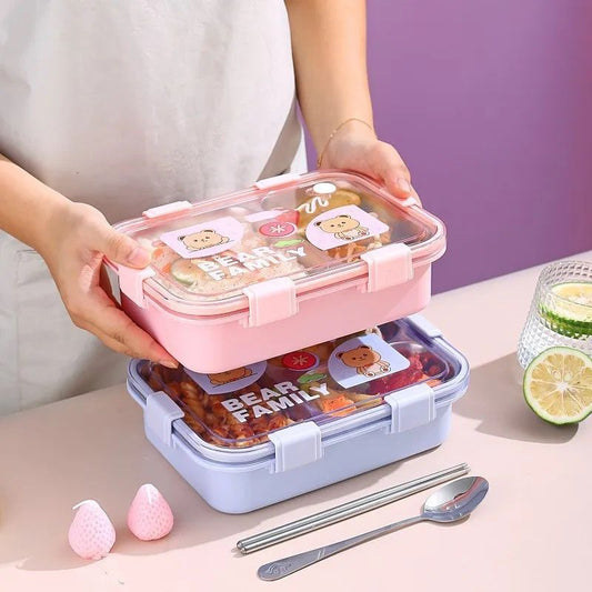 Alibaba Kiddos Magic Lunch Box with 3 Compartment,2 Spoons with Heavy Platic Material BPA Free Perfect for School, Office ,1350 ml